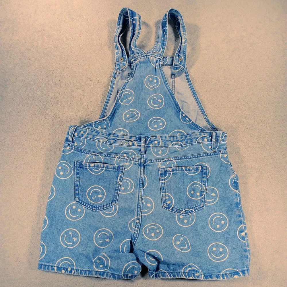 The Children's Place Girls Denim Overalls Blue 16 Smiley Face Print